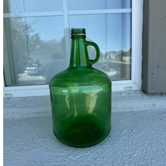 Vintage Other - vintage green glass one-gallon jug with a small finger-loop handle 70s decor